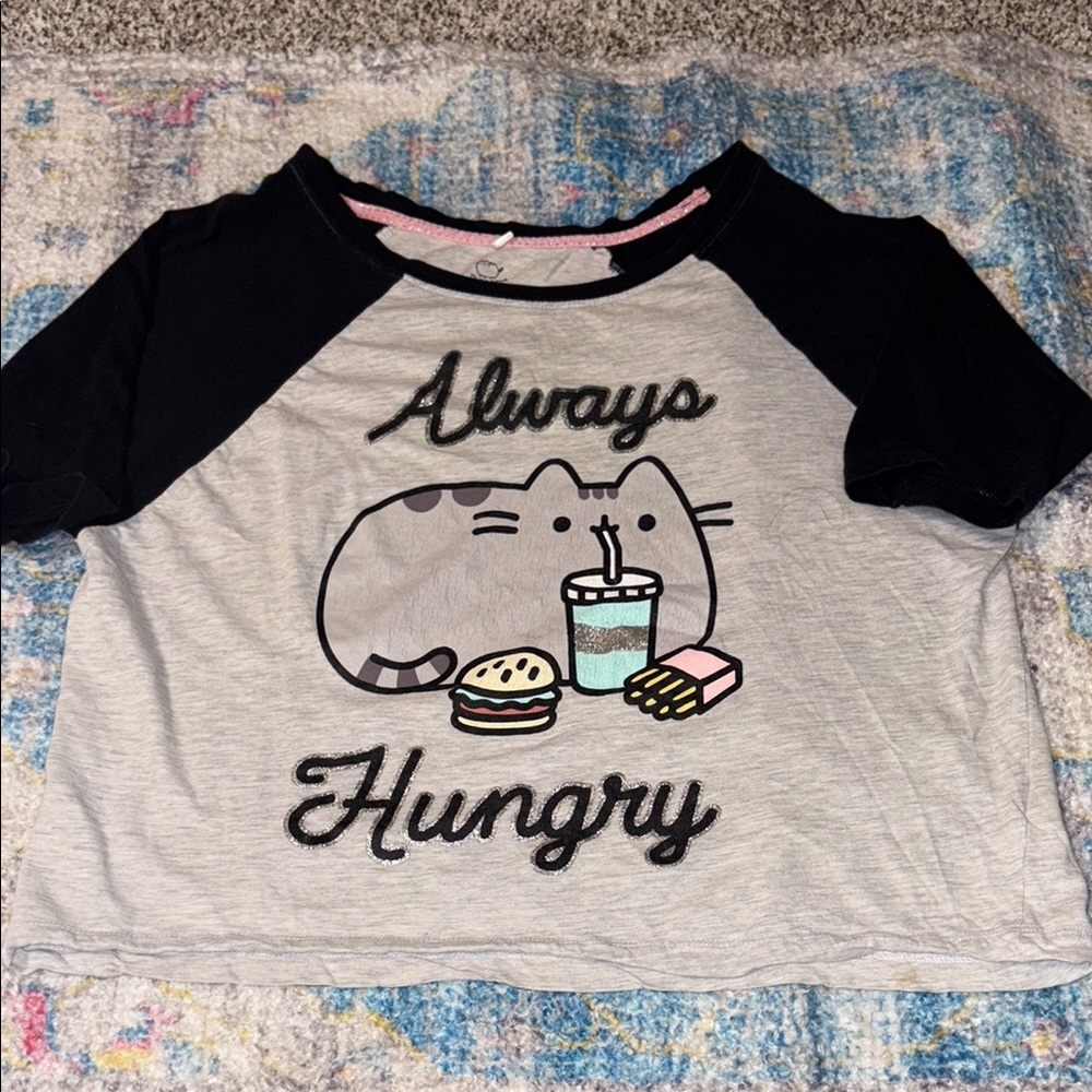 Women's Black and Grey Pusheen SM Crop Top